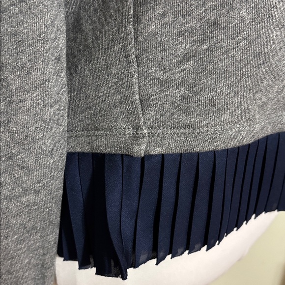 J Crew Gray Sweater with Navy Pleated Hem - Picture 3 of 5